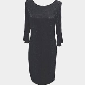 MIK Black Dress w/Blue Glitter Threading Throughout 3/4 Sleeve w/Ruffles Wm Sz M